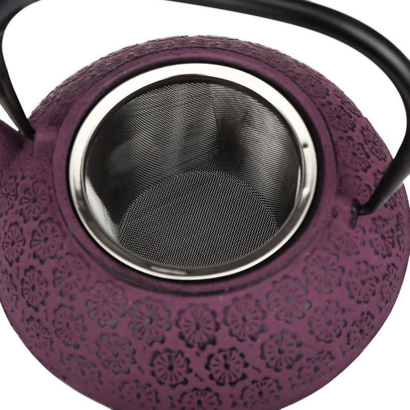 A Ting 30 oz Cast Iron Teapot Enamel Lining W/Metal Infuser Tea Kettle, Purple - Image 4